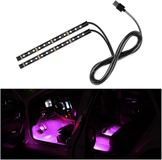 Yourkar Car LED Strip Light, 24 LED Auto Interior Under Dash Atmosphere Lights with USB Port, Vehicle Decor Lamp Ambient Night Light Strip Lighting Kit, Universal Car Accessories (Purple)