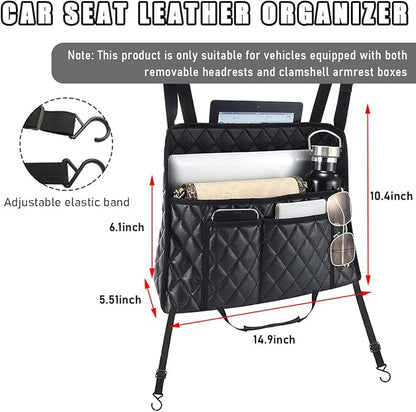 Ohleats Car Handbag Holder Between Seat, Leather Large Capacity Storage Pocket for Front Seat, Automotive Console Organizer Interior Backseat Barrier for Kids Pet, Car Accessories
