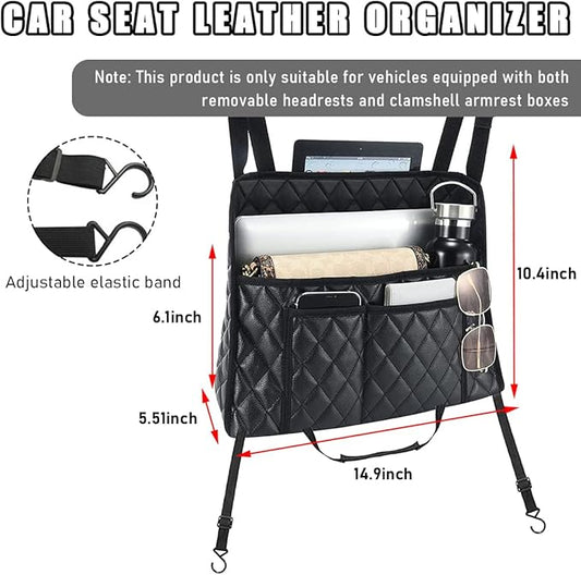 Ohleats Car Handbag Holder Between Seat, Leather Large Capacity Storage Pocket for Front Seat, Automotive Console Organizer Interior Backseat Barrier for Kids Pet, Car Accessories