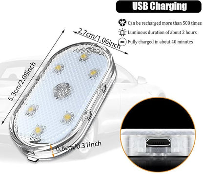 2PCS Wireless Car Interior LED Lights USB Rechargeable Car LED Touch Light with 6 Super Bright LED Lamp Beads Car Interior Ambient Light Universal Vehicle Accessories for Car Decor