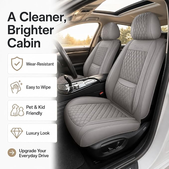 Universal Precision Fit 3D Molded Contoured Front Seat Covers Set of 2, Nappa Leather Semi Coverage Seat Cushion, Interior Decoration & Seat Protector for Most Cars, SUVs, Trucks Style2 Gray