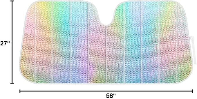 BDK Iridescent Mermaid, Hologram Foil, Chameleon Front Windshield Sun Shade, Double Bubble Accordion Folding Auto Sunshade for Car Truck SUV 58 x 27 Inch