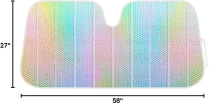 BDK Iridescent Mermaid, Hologram Foil, Chameleon Front Windshield Sun Shade, Double Bubble Accordion Folding Auto Sunshade for Car Truck SUV 58 x 27 Inch