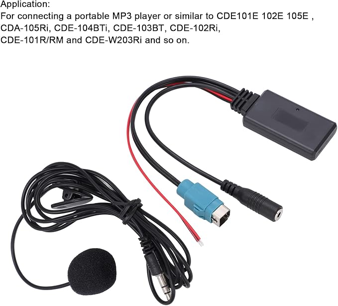 Bluetooth AUX in Cable Adapter Stereo Full Speed with Removable Microphone Replacement for Alpine 2009 and up