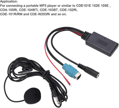 Bluetooth AUX in Cable Adapter Stereo Full Speed with Removable Microphone Replacement for Alpine 2009 and up