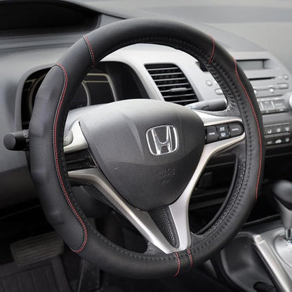 Motor Trend Ergonomic Steering Wheel Cover/Protector for Small Size Steering Wheels in Cars, SUVs, Boats (13.5-14.5") - Grip Drive Pro Comfort Grip (Black/Red Stitching)