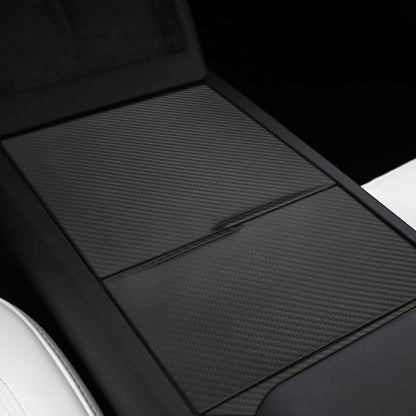 NVCNX Hard Rigid Real Carbon Fiber for Tesla New Model 3/Y Highland 2024-2026 for Juniper 2025 2026 Accessories Center Console Cup Holder Organizer Panel Cover Interior Trim 3PCs - Matte Carbon