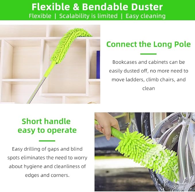 62" Car Wash Brush with Long Handle Chenille Microfiber Car Wash Mop Mitt, Wheel Brush, Windshield Window Squeegee, Car Duster Microfiber Towel, Gloves, for Cleaning Cars, RV, Truck, Boat