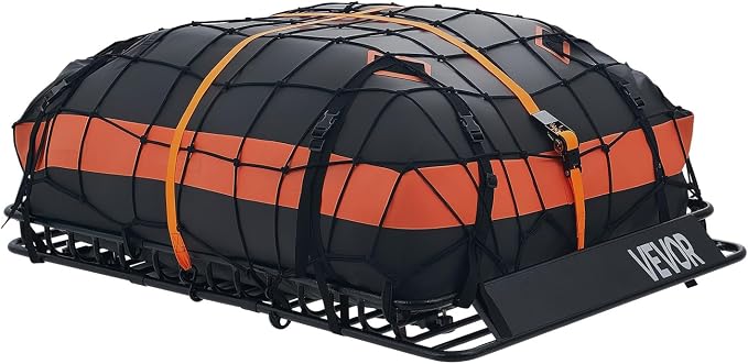 VEVOR Roof Rack Cargo Basket, 54 x 34 x 4 in, Heavy Duty Roof Top Carrier Basket with Waterproof Bag, Cargo Net, Ratchet Straps, 200 lbs Capacity, Universal Car Top Luggage Holder, for SUV Truck Car