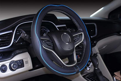 Mayco Bell Large Size Steering Wheel Cover Anti-Slip,Safety,Soft,Breathable,Durable,Full Surround,Comfortable Grip Microfiber Leather (15.5-16 inch, Black Blue)