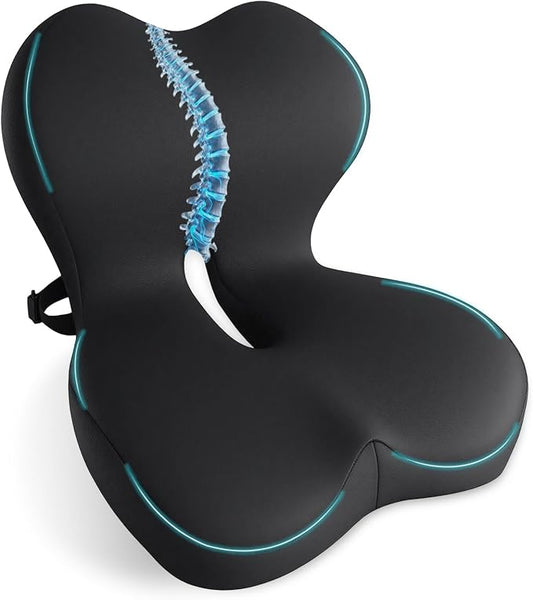 Memory Foam Seat Cushion,Office Chair Cushion with Lumbar Support for Back Pressure Relief, Car Seat Cushion with Adjustable Strap,Sciatica Pad Cushions for Car,Truck, Desk