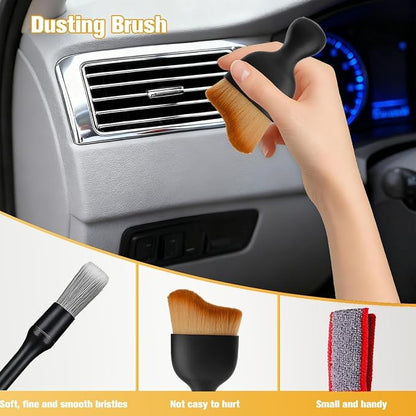 3PCS Car Detailing Brush Kit, Including 3 Ultra Soft No Scratch Boar Hair & 3 Vent Cleaning Brushes, Multi-Use Automotive Interior Detailing Kit, Universal for Most Vehicles (Long)