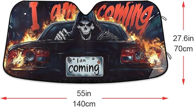 Cool Skeleton Skull Driving Windshield Sunshade Car Sun Shade Front Window Shade for Truck SUV Blocks UV Rays Sun Reflector Visor Protector Accordion Folding