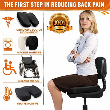 Premium Memory Foam Seat Cushion with Carrying Bag & Cooling Gel for Office Chair, Wheelchair, Travel, Car Seat, Gaming Chair for Coccyx & Tailbone Pain, Back Pain Relief, Sciatica Support
