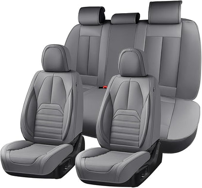 Coverado Car Seat Covers Full Set, Gray Seat Covers for Cars, Automotive Seat Covers, Waterproof Nappa Leather Front Seats and Back Car Seat Protector, Universal Fit for Most Cars SUV Trucks