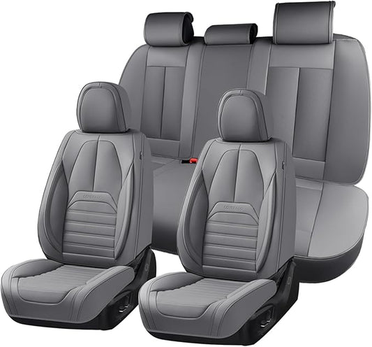 Coverado Car Seat Covers Full Set, Gray Seat Covers for Cars, Automotive Seat Covers, Waterproof Nappa Leather Front Seats and Back Car Seat Protector, Universal Fit for Most Cars SUV Trucks