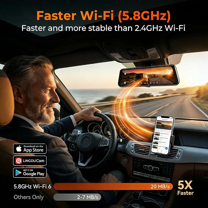 12" Mirror Dash Cam, 4K UHD Front and 2.5K Rear View Dash Camera for Car, with ADAS BSD LCA Smart Mode, GPS, G-Sensor, Loop Recording, Parking Monitor, Voice Control, 5.8GHz WiFi