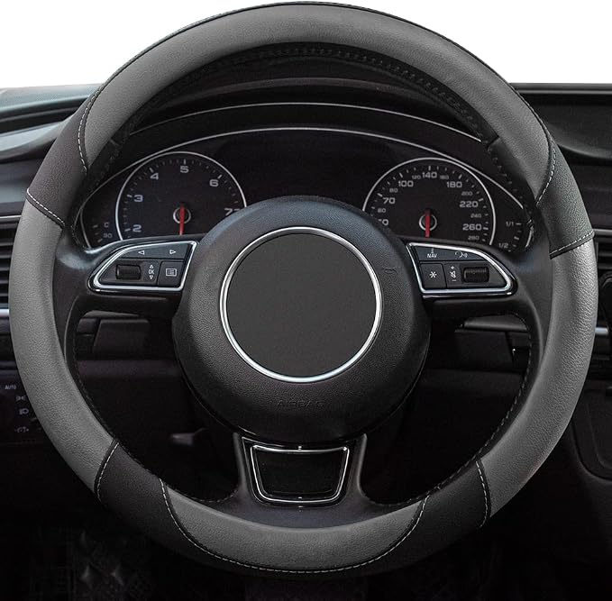 Steering Wheel Covers Gray Universal Microfiber Leather, Suitable for 14 1/2-15 inch Car Steering Wheel Cover, Breathable, Anti Slip & Odor