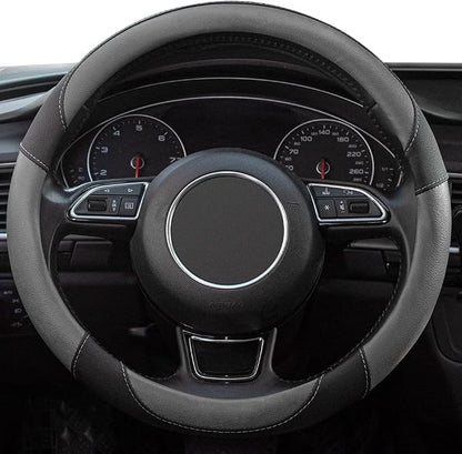 Steering Wheel Covers Gray Universal Microfiber Leather, Suitable for 14 1/2-15 inch Car Steering Wheel Cover, Breathable, Anti Slip & Odor