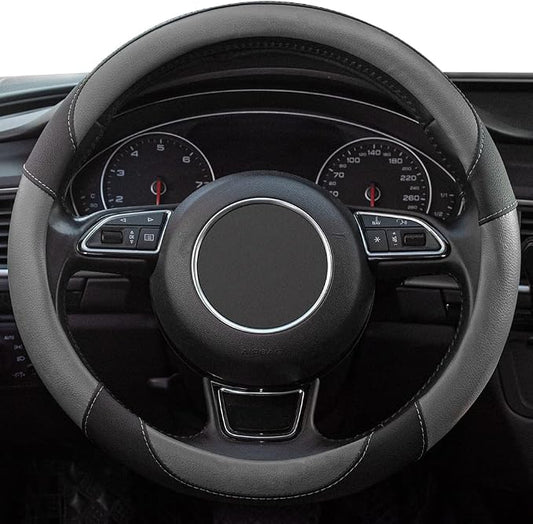 Steering Wheel Covers Gray Universal Microfiber Leather, Suitable for 14 1/2-15 inch Car Steering Wheel Cover, Breathable, Anti Slip & Odor