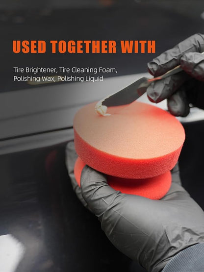 SPTA Tire Shine Applicator, 6Pcs Foam Applicator Pads, Round Shape Side Pressing Hand Polishing Sponge Pads Kit Tire Shine Applicator Pad Tire Dressing Applicator Pad for Applying Tire Shine