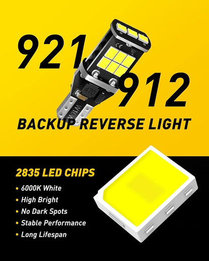 AUXITO 912 921 LED Bulb for Backup Light Reverse Lights High Power 2835 15-SMD Chipsets Error Free T15 906 922 W16W Bulbs, 6000K White, Exterior Light Bulbs (Upgraded, Pack of 2)