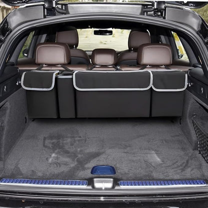 BELOMI Car Trunk Organizer, Auto Waterproof Sturdy Backseat Hanging Large Storage Collapsible Cargo Bag with Anti-Slip Adjustable Strip&4 Pockets, Vehicle Interior Accessories for Man Woman (Black)