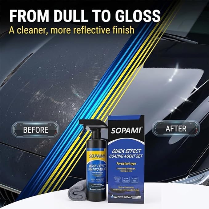 Sopami Car Coating Spray,Multi‑Purpose Quick Coating Spray | High Gloss Shine, Auto Body Wax Scraping and Polishing Waterless Wash, Wheels & Interior Surfaces (1 pcs)