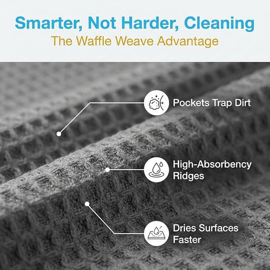 MIRACLEAN Waffle Weave Microfiber Cloths - 12 x 12 inches - Lint Free Cloth, Streak-Free Absorbent Microfiber Glasses Cleaning Cloth, Screens, Dusting & Appliances - 12 Pack Premium Cloth Wipes