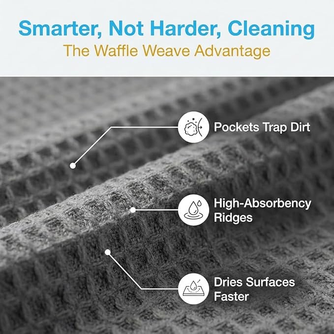 MIRACLEAN Waffle Weave Microfiber Towel, 12 x 12 inches, Barista Towels, Lint Free Cloth, Glass Towels, Waffle Towels Car Detailing, 6 Pack Premium Microfiber Cleaning Cloth
