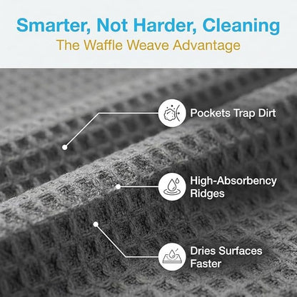 MIRACLEAN Waffle Weave Microfiber Towel, 12 x 12 inches, Barista Towels, Lint Free Cloth, Glass Towels, Waffle Towels Car Detailing, 6 Pack Premium Microfiber Cleaning Cloth