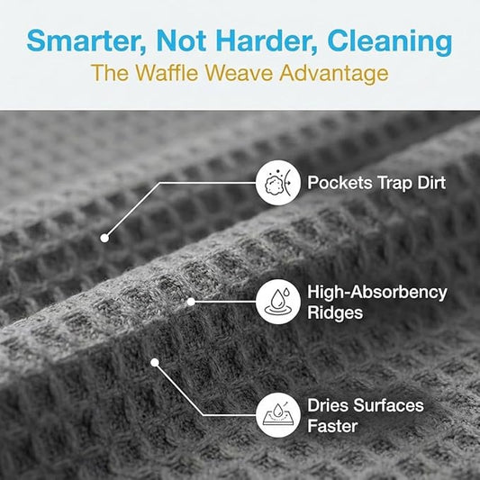 MIRACLEAN Waffle Weave Microfiber Towel, 12 x 12 inches, Barista Towels, Lint Free Cloth, Glass Towels, Waffle Towels Car Detailing, 6 Pack Premium Microfiber Cleaning Cloth