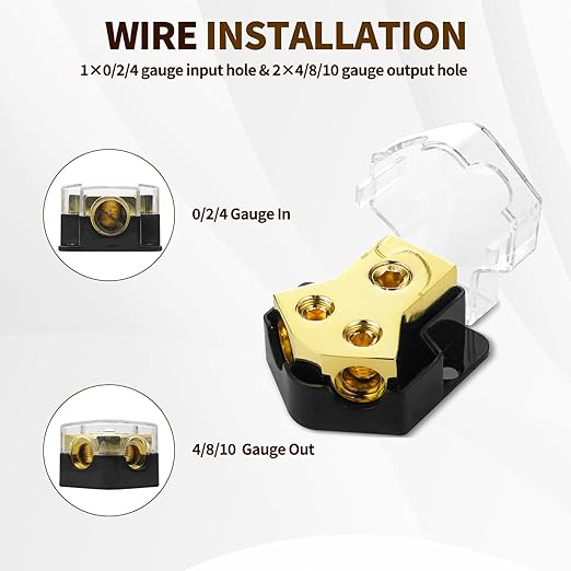 2 Way Power Distribution Block,2 PCS 12v Distribution Block 0/2/4 Specification Input 4/8/10 Specification Output Amplifier Ground Distributor, Suitable for Power Distribution Block Car Audio