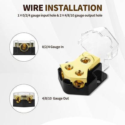 2 Way Power Distribution Block, 12v Distribution Block 0/2/4 Specification Input 4/8/10 Specification Output Amplifier Ground Distributor, Suitable for Power Distribution Block Car Audio