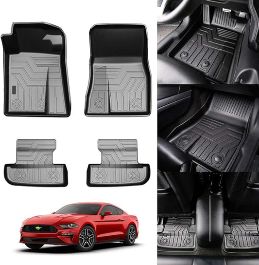 KUST 3D Floor Mats for Ford Mustang 2015-2025 2026 (NOT for Mach-E), All Weather TPE Rubber Car Mats for Mustang Accessories 2 Row Floor Rear Odorless Non-Slip High Edges