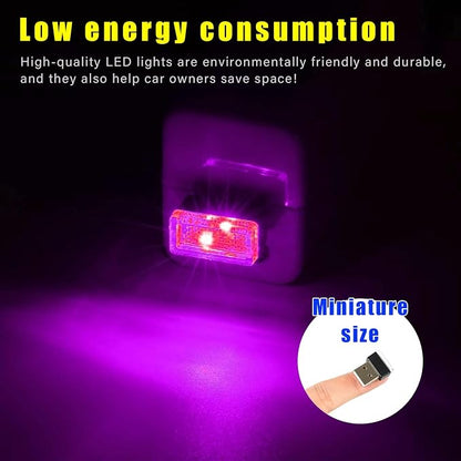 Augeny 4 PCS USB LED Car Interior Atmosphere Lamp, Plug-in USB Decor Night Light, Portable Auto Ambient Lighting Kit, Universal Vehicle Interior Accessories for Most Cars (White & Purple)