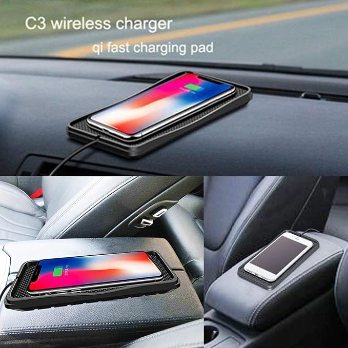 POLMXS Wireless Charger Car Charging pad 15W Fast Wireless Phone Charger Cell Phone Flat Charging mat Compatible with iPhone 11/12/12/14/15 Galaxy S21/S22/S23/24 NOTE10(C3Y)