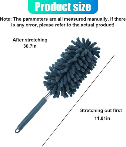 2PCS Car Interior Duster with Extension Pole – Washable Microfiber Dusters Detailing Brushes with Bendable Head, Long Handle Cleaning Duster Tool for Car Dash, Vents, Window, Furniture, Office (Blue)