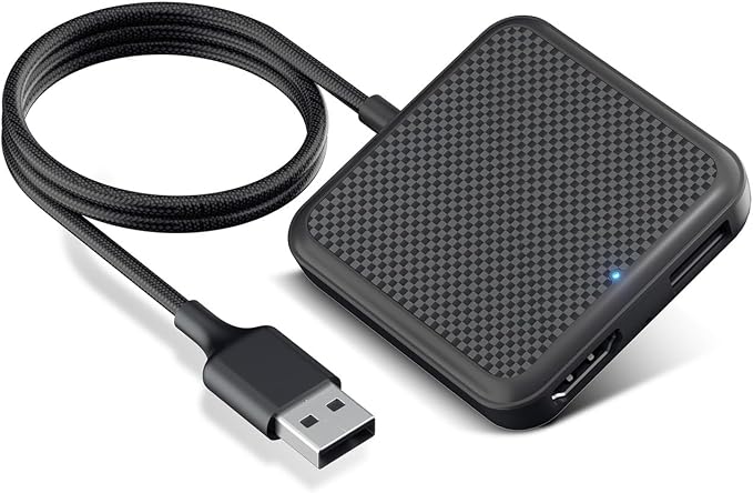Car TV Adapter with HDMI Input, Wireless CarPlay and Android Auto Dongle for Fire TV Stick, Plug and Play 2K Multimedia Streaming Converter for Factory Wired CarPlay Cars