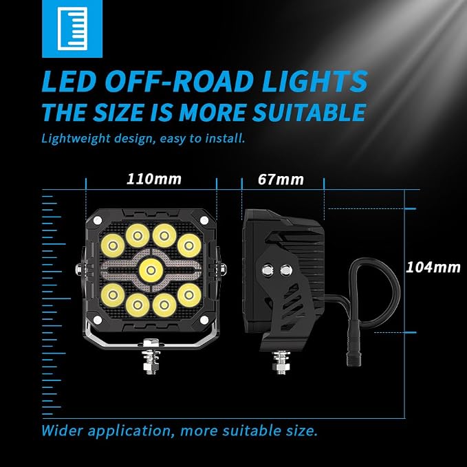 Led Light Pods for Truck Ditch Lights Off Road Lights Cube Led Flood Beam 4Inch 80W 5200LM Spot Flood Combo Far & Wide Amber White for Trucks, ATVs, UTVs, Jeeps, Cars, Motorcycles, Pair
