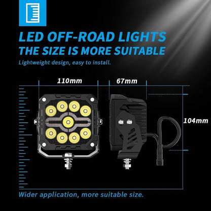 Led Light Pods for Truck Ditch Lights Off Road Lights Cube Led Flood Beam 4Inch 80W 5200LM Spot Flood Combo Far & Wide Amber White for Trucks, ATVs, UTVs, Jeeps, Cars, Motorcycles, Pair