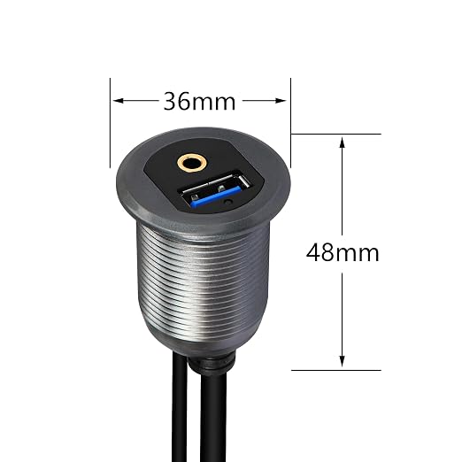 SinLoon USB 3.0 & 3.5mm Car Mount Flush Cable 3.3FT USB 3.0 Flush Mount Cable AUX Extension Dash Panel Waterproof Mount Cable for Car, Boat, Motorcycle
