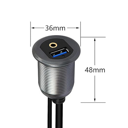 SinLoon USB 3.0 & 3.5mm Car Mount Flush Cable 3.3FT USB 3.0 Flush Mount Cable AUX Extension Dash Panel Waterproof Mount Cable for Car, Boat, Motorcycle