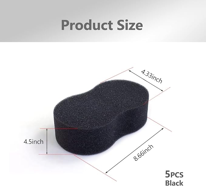 jeseny 5 PCS Car Wash Sponge, High Density Waxing Wiping Car Sponge, Thick Foam Scrubber Kit, Absorbent Eco Friendly Sponges, for Dishes, Tile, Bike, Boat, Kitchen, Household Cleaning (Black)