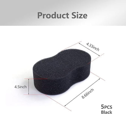 jeseny 5 PCS Car Wash Sponge, High Density Waxing Wiping Car Sponge, Thick Foam Scrubber Kit, Absorbent Eco Friendly Sponges, for Dishes, Tile, Bike, Boat, Kitchen, Household Cleaning (Black)