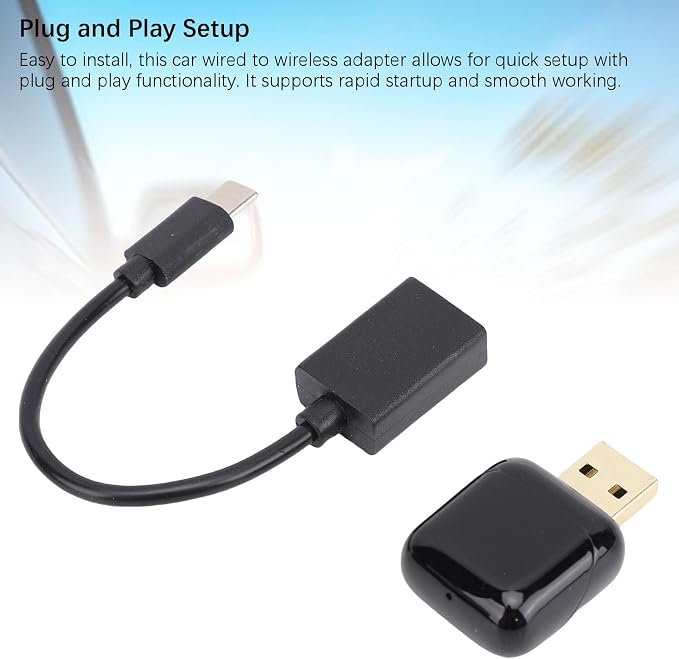 Convert Wired to Wireless Adapter with Retains All Functions, Plug and Play for and Android Auto, Black