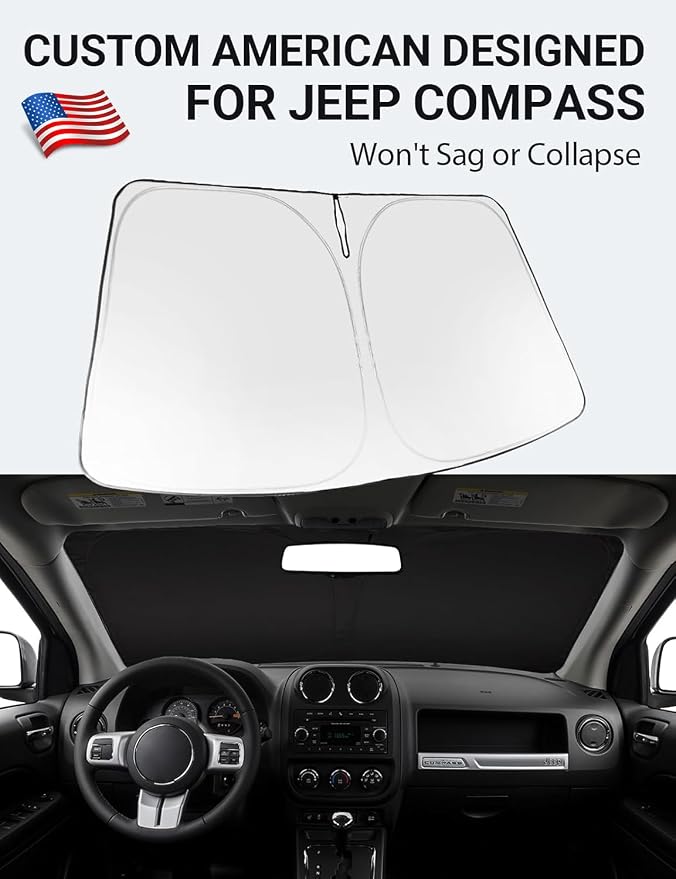 Proadsy 2026 Upgrade Front Windshield Sun Shade Foldable Sunshade Protector Custom Fit 2007-2017 Jeep Compass Accessories