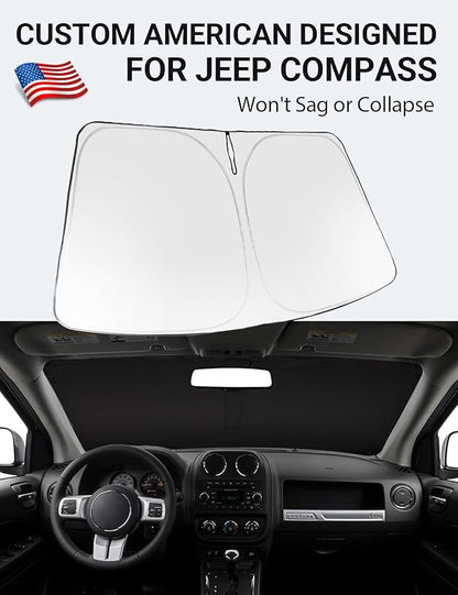 Proadsy 2026 Upgrade Front Windshield Sun Shade Foldable Sunshade Protector Custom Fit 2007-2017 Jeep Compass Accessories