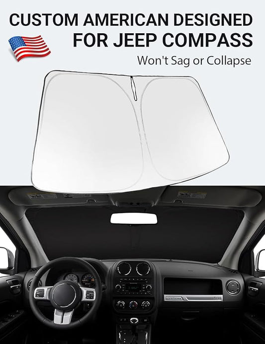 Proadsy 2026 Upgrade Front Windshield Sun Shade Foldable Sunshade Protector Custom Fit 2007-2017 Jeep Compass Accessories
