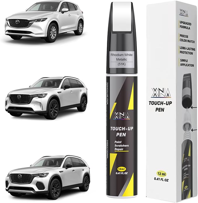 XNA Rhodium White Metallic(51K) for Mazda Touch Up Paint, Car Scratch Remover for Nicks and Chips Repair, 2-In-1 Quick & Easy Fix Car Scratch Repair Kit with Exact Color-Matched